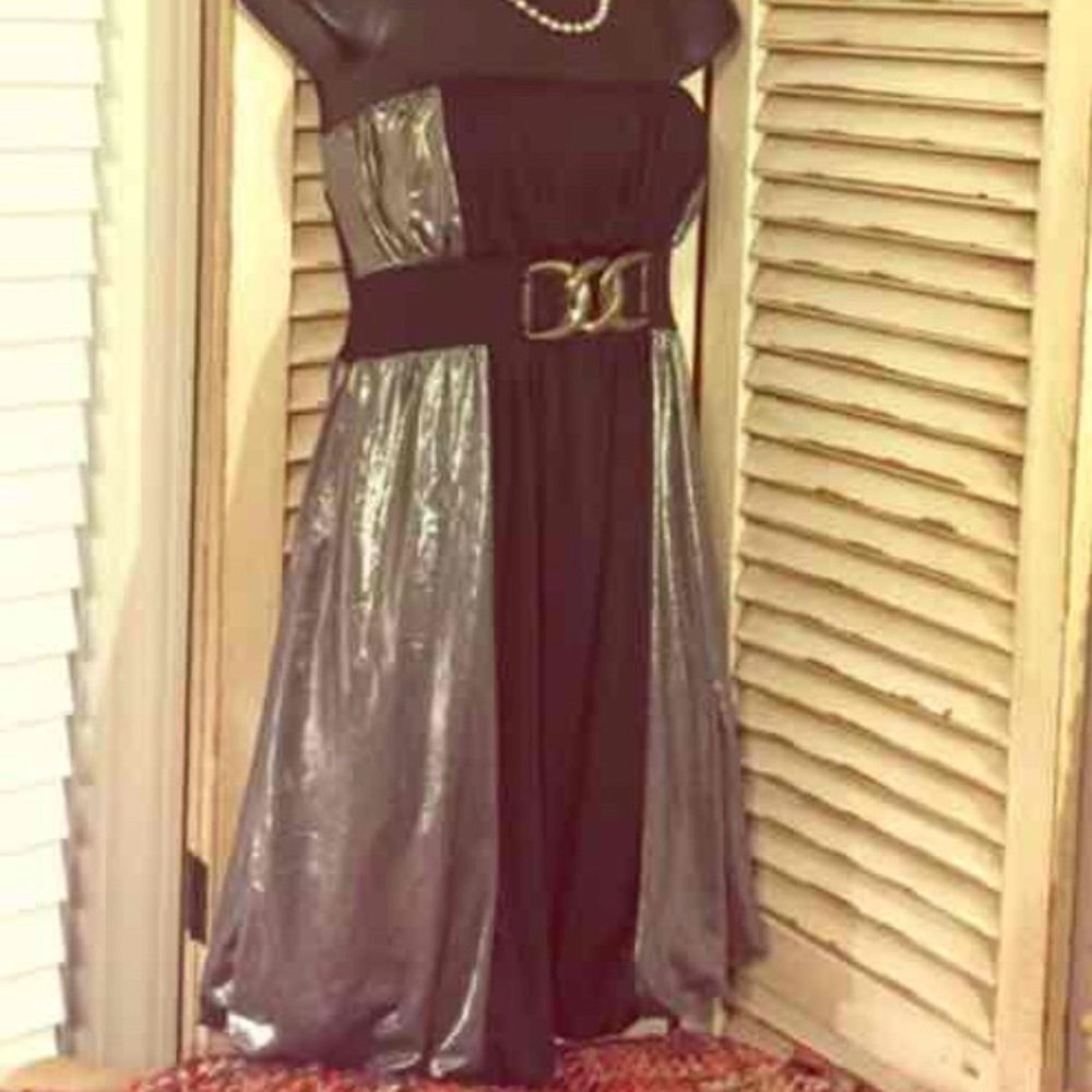 EUC Black/Silver Metallic Strapless Dress